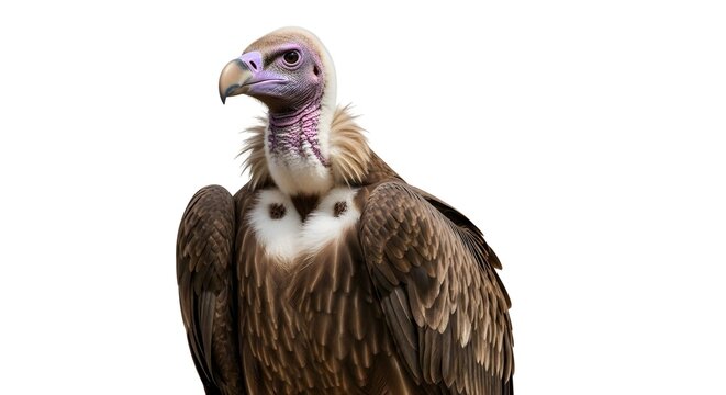 Close-up portrait of a Ruppell's Vulture bird with white background