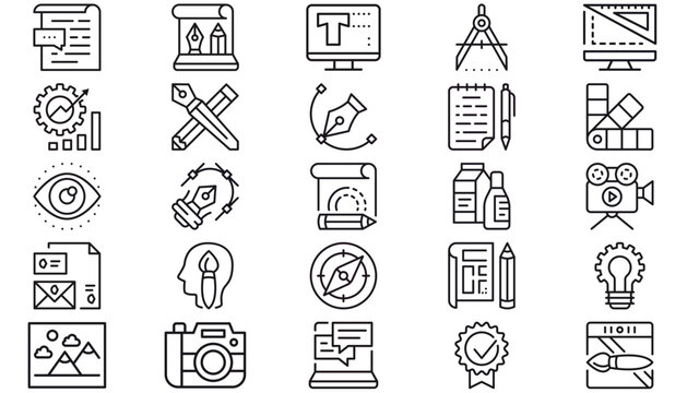 25 Minimalist Black Vector Icon Set Collection for Graphic Design, Architecture, Business, Technology, Creative Tools, Communication, Engineering, Photography, and Branding Symbols Bundle