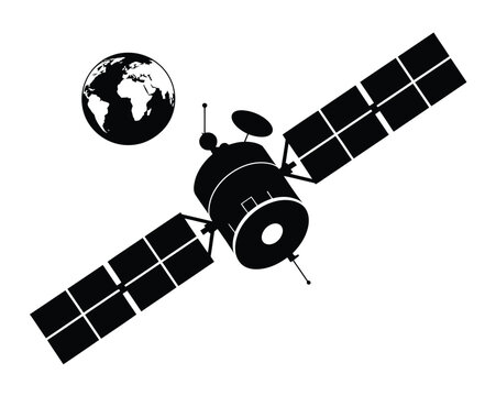 Satellite Orbit Earth Space Silhouette Planet Communication Technology Spacecraft Orbiting Vector Illustration Set Isolated Background