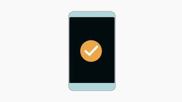 Smartphone displaying approval checkmark on a mobile application within a digital design.Digital smartphone UI featuring approval checkmark notification. Mobile application approval sign.