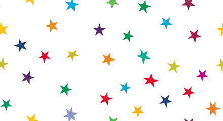 Fototapeta premium Scattered colorful five-pointed stars on a white background