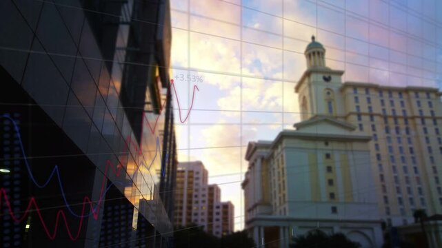 Pale tower receiving market data, showing finance graphs, percent and heatmap to show market growth