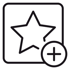 Obraz premium Black line vector icon illustration of a star inside a rounded square with a plus sign, representing adding to favorites, bookmarking, rating, or creating a new highlighted collection.
