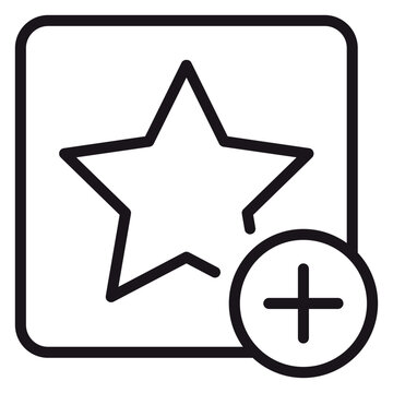 Black line vector icon illustration of a star inside a rounded square with a plus sign, representing adding to favorites, bookmarking, rating, or creating a new highlighted collection.