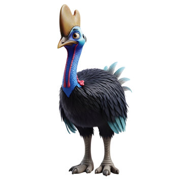 Cassowary Bird Standing Isolated on White Background