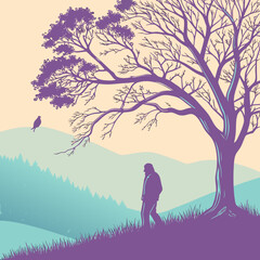 A person stands under a tree on a hill © Sabbir