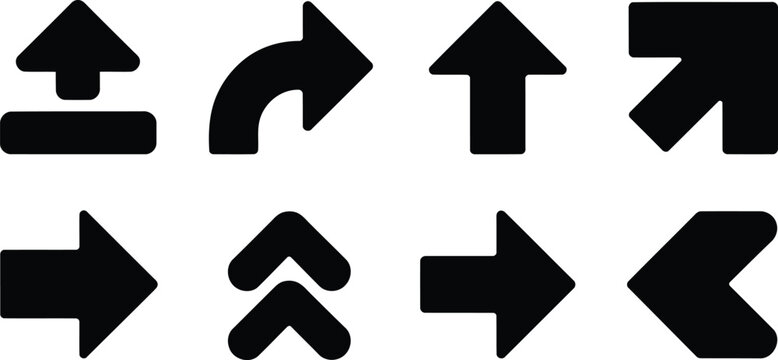 Set of black directional arrows up curve left right and combination icons