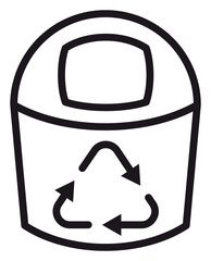 Black line art vector icon of a recycling bin with a domed lid and a universal recycling symbol, minimalist waste management illustration for environmental and sustainability concepts. © Md