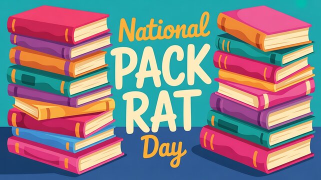 National pack rat day concept with stacks of colorful books and learning materials illustration learning education