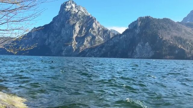 Lake mountain traunsee. Traunstein, traunkirchen