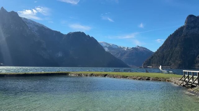 Lake mountain traunsee. Traunstein, traunkirchen