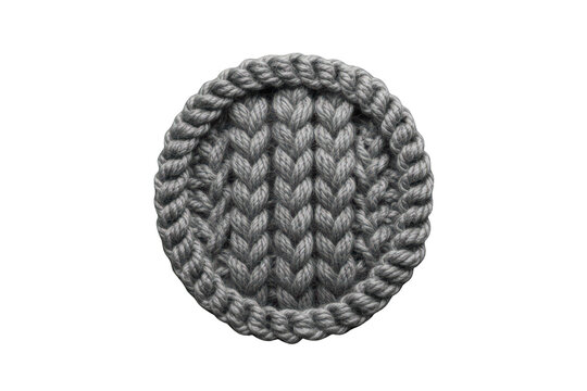 Gray knitted wool circle with a braided border, offering a soft textile texture over a transparent background