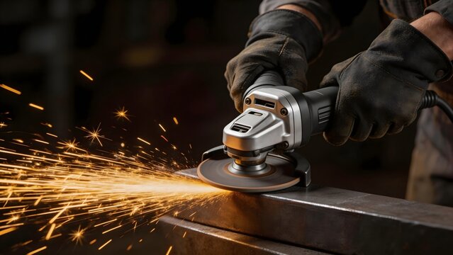 Person using angle grinder on metal