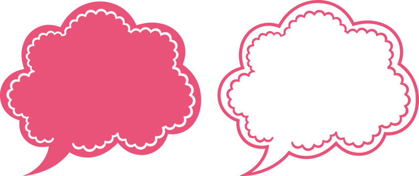 Speech bubble cloud shapes set comic dialog boxes pink outline vector illustration cartoon communication design collection