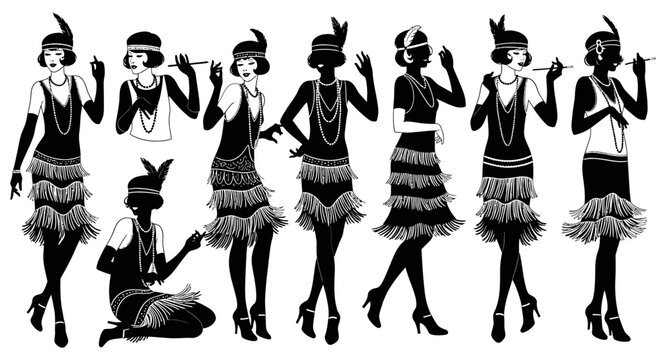 Vintage flapper girls in black and white.