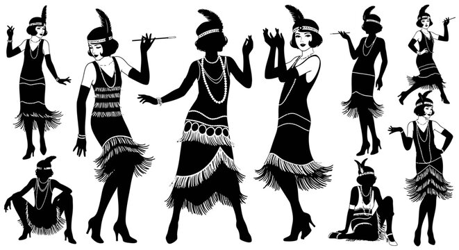 Black and white flapper dance illustrations.