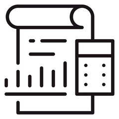 Accounting and Financial Report Vector Icon Illustration Featuring a Document with a Bar Chart and a Calculator for Business Analysis, Budgeting, and Data Visualization in a Minimalist Style. © Sanjida