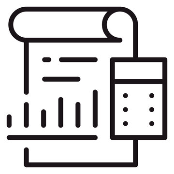 Accounting and Financial Report Vector Icon Illustration Featuring a Document with a Bar Chart and a Calculator for Business Analysis, Budgeting, and Data Visualization in a Minimalist Style.