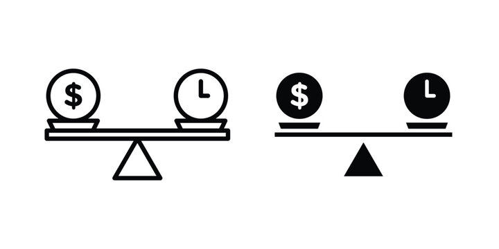 Time and money scale icon outline pictogram. Flat Symbols.
