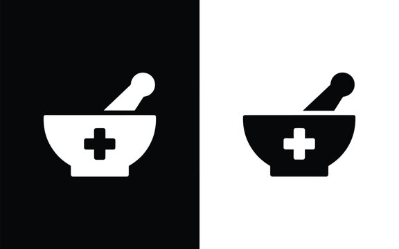 A contrasting pair of mortar and pestle icons representing duality