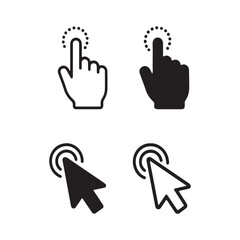 Obraz premium Four distinct hand gestures indicating touch or click actions ideal for user interfaces on transparent background