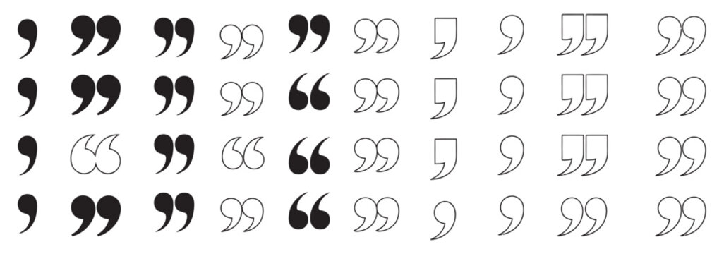 Set of quotation mark icon set, quotes symbols, dialogue punctuation marks, UI UX speech marks, vector illustration