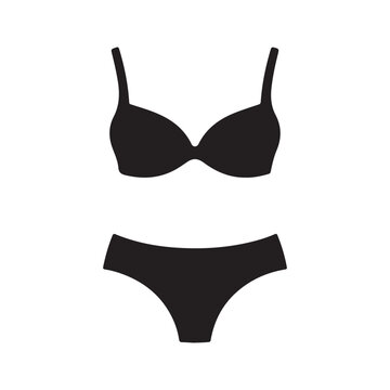 Black silhouette of a women's two-piece swimsuit or lingerie set isolated on white background