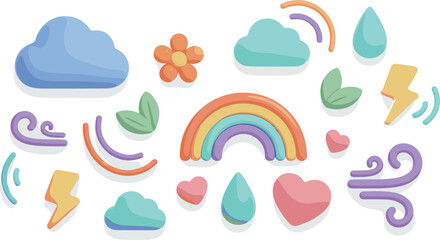 Naklejka premium Diverse people sharing umbrellas in rain icon set for inclusion