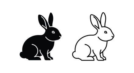 Fototapeta premium Black and White Rabbit Silhouette Icons Vector