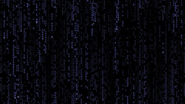 4K 60FPS Binary Code Rain: Blue Digital Data Falling Loop. Seamless loop, perfect for themes of cybersecurity, computer hacking, data processing, and programming.