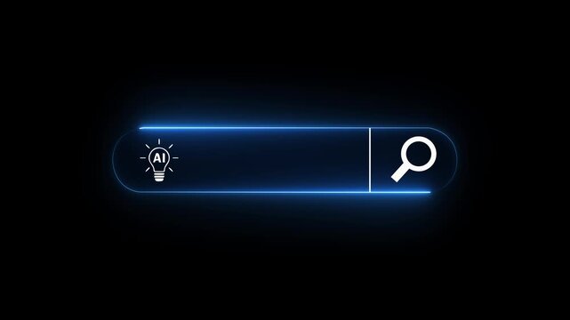 AI search bar interface concept on the transparent background. representing artificial intelligence, smart search engine, data analysis, machine learning. Motion graphics of machine learning idea.4K