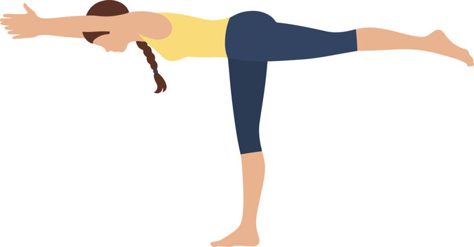 Woman in Yoga Warrior III Pose on White Background