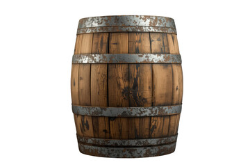 Fototapeta premium Wooden barrel with rustic metal hoops, a vintage container for storing aged beverages, transparent background