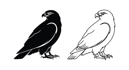 Fototapeta premium Black and White Bird Silhouettes: Eagle vs Raven Designs Vector