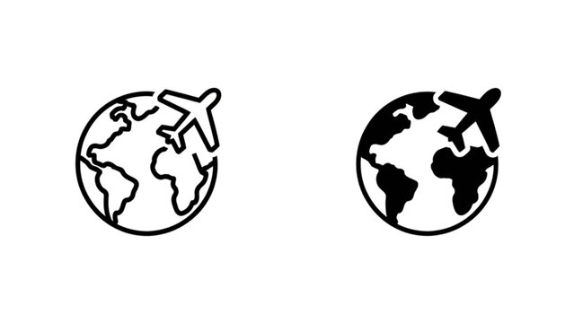 Two globes with airplanes indicating global travel or connectivity Vector