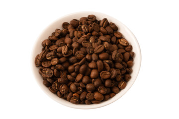 Fototapeta premium Coffee beans on a white background. Top view. Coffee beans texture.