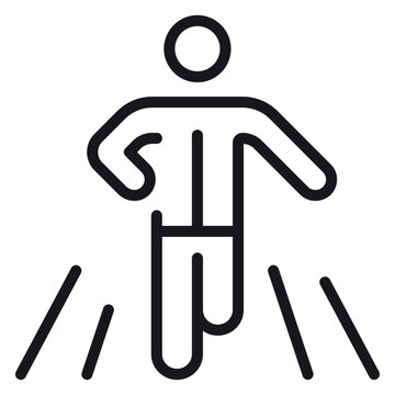 Minimalist black line vector icon of a person running or jogging, depicting motion, exercise, and fitness. Scalable silhouette illustration of a runner in action isolated on white background.
