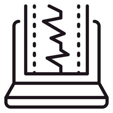 Seismograph data on laptop screen vector icon, earthquake monitoring software illustration, heart rate waveform on computer display symbol, digital health and science technology graphic.