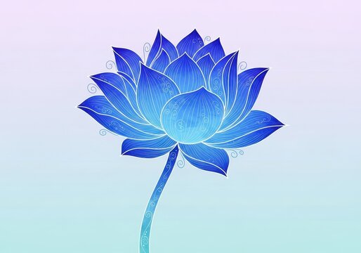 A vibrant blue lotus flower illustration set against a light background with a teal base layer.