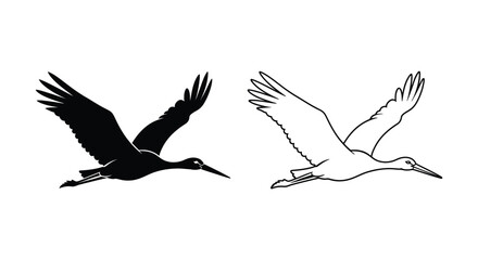 Obraz premium Flying Black and White Water Birds Silhouette Vector Art Vector