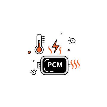 PCM Module with Thermometer and Lightning Bolt Icon Representing Thermal Management