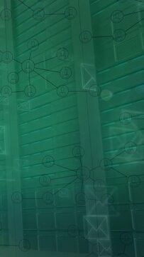 Vertical video: Network overlay showing new messages, causing envelopes drifting over wall for UI