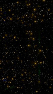 Vertical video: On playback gold sparkles drifting downward with faint green streaks, aiding design