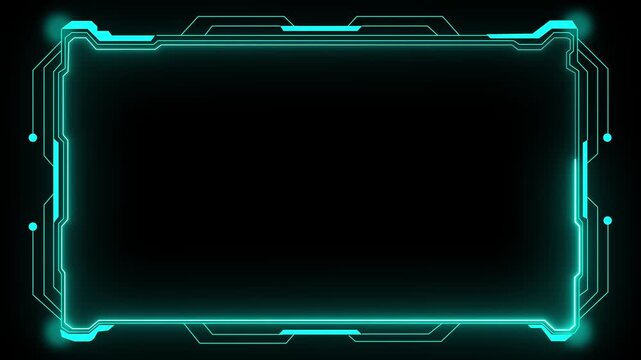 Futuristic hud interface frame glowing cyan lines on black background digital technology concept. Futuristic hud interface with cyan lines on black background. Futuristic tech frame.