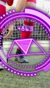 Vertical video: Teen soccer player tapping ball, updating purple HUD and tying laces for practice