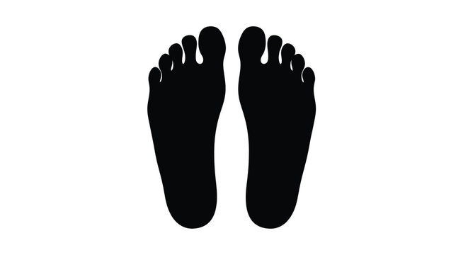 Black silhouette of two human feet top down view against a white background