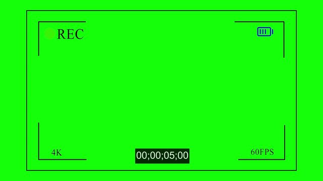 Digital camera recording screen overlay with viewfinder, settings, and timer for 4K video display.
