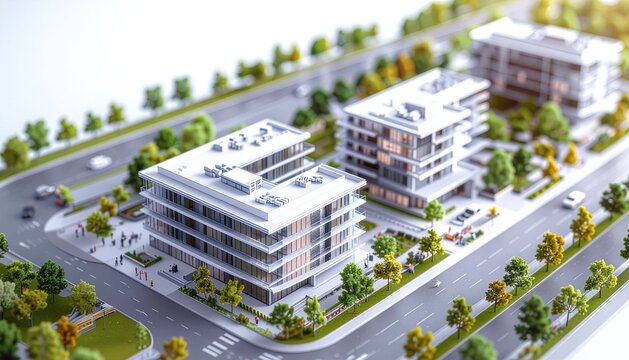 Urban City Block Miniature Real Estate Development Concept