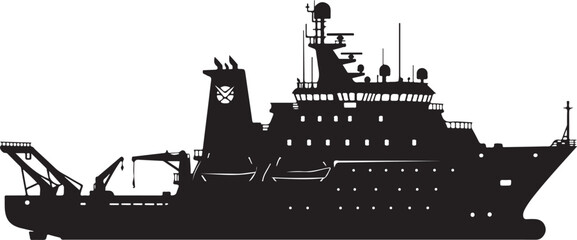 Obraz premium Black silhouette ship, cargo vessel, industrial boat, nautical icon