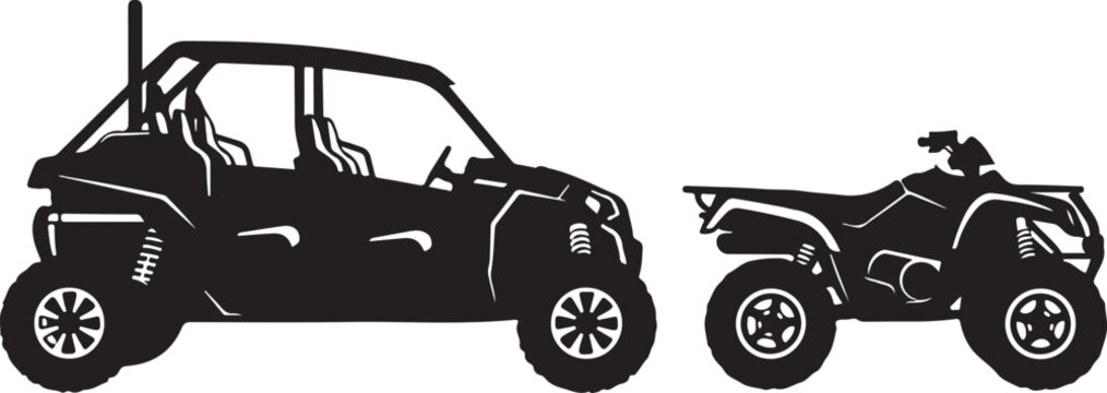 Black ATV, UTV, side by side vehicle, off-road buggy, silhouette icons